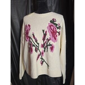 Ted Baker London Women's Sweater L Cream Floral Knit Pullover NWT $175 MSRP